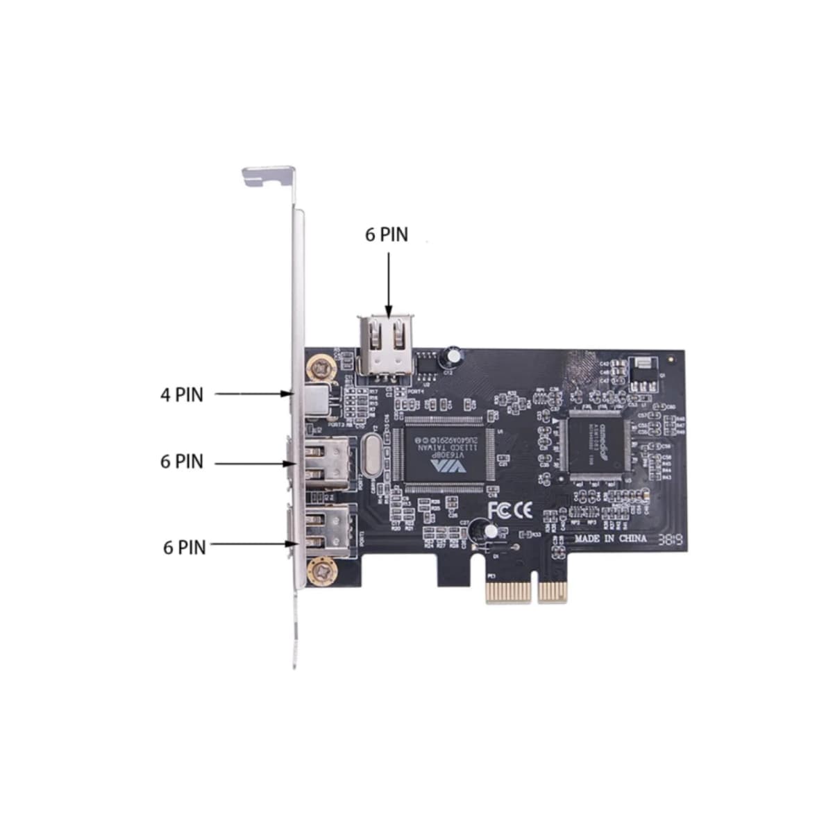 PCI-e 1X to External IEEE 1394 4 Ports (3 x 6Pin + 1 x 4Pin ) Firewire Card Adapter 1394A PCIe With 6Pin to 4Pin IEEE 1394 Cable — view 5