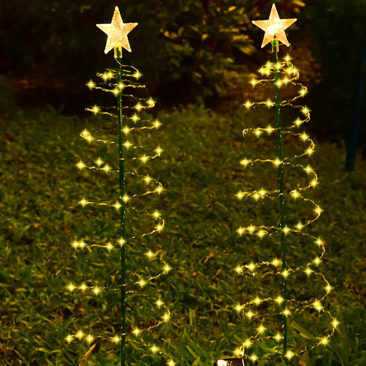 Solar Powered Decorative Xmas Tree Light with Star Christmas Tree Lawn Stake Lamp Waterproof New Year Garden Decoration — view 2