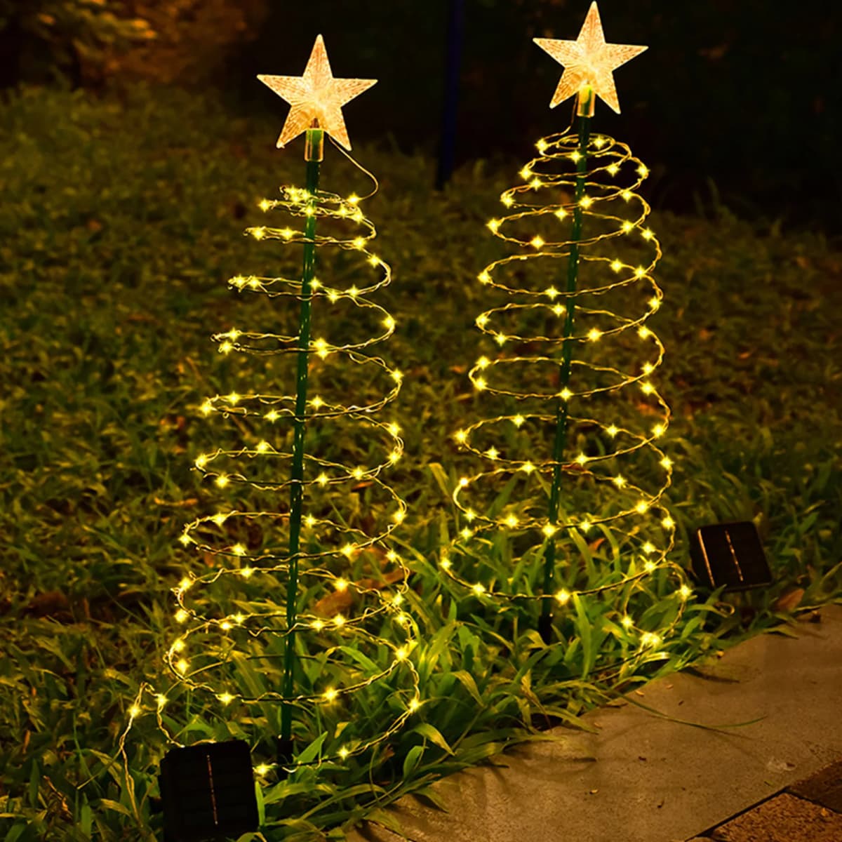 Solar Powered Decorative Xmas Tree Light with Star Christmas Tree Lawn Stake Lamp Waterproof New Year Garden Decoration — view 5
