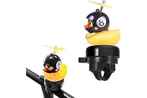 LEPGUYO Timbre Bici Patito de Goma con Casco & Hélice, Bonito – Sonido Fuerte, Accesorio de Ciclismo para Patinete, Triciclo, Regalo de Cumpleaños para Niños & Adultos