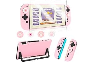 OLDZHU Funda Acoplable para Nintendo Switch 2 (2025),Carcasa TPU Suave para Joy-con Desmontable con Protector de Pantalla de Vidrio Templado y 4 Tapas para Joysticks (Rosa)