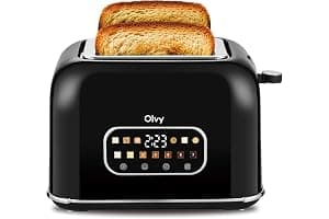 Tostadora Olvy 900W con LCD y Temporizador – 7 Niveles de Tostado, Ranuras Extra Anchas, Función Descongelar y Recalentar, Bandeja Recogemigas – Tostadora para Pan y Bagels