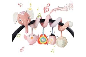 Vicloon Colgantes para Cochecitos Juguetes para Bebé de 0 a 24 Meses, Juguetes de Peluche en Espiral para Bebé con Mordedor y Sonajero, para Cochecitos/Cunas/Asientos de Automóviles (Elefante Rosa)