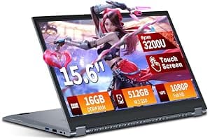 2 en 1 Ordenador Portátil 15,6 Pulgadas con Pantalla Táctil Procesador, Ryzen R3-3200U PC Portátil 16GB RAM 512GB SSD 360° Pantalla Táctil WIN 11 Laptop FHD IPS RJ45 Teclado Retroiluminado HDMI