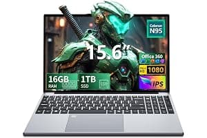 Ordenador Portátil 15,6 Pulgadas FHD, 16GB RAM 1TB SSD, Alder Lake N95 Hasta 3.4GHz, Win 11 Pro PC Portátil Office 365, Teclado Retroiluminado con Pad Numérico, Lector Huellas, USB 3.0/HDMI, WiFi 5