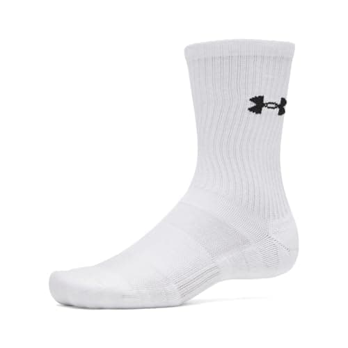 Under Armour Unisex Performance Cotton Crew Socks 3 Pack, (100) White/White/Ultimate Black, Large