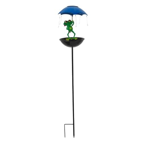 Solar Bird Feeder 34 inch Funny Frog Garden Decor Holding Umbrella Solar Lights with Stake Decorative Bird Feeders for Outdoors Path Yard, Pet Decors