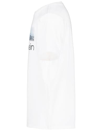 Calvin Klein Boys' Short Sleeve Graphic Crew Neck T-Shirt, Comfortable, Relaxed Fit, Skyline White, 10-12