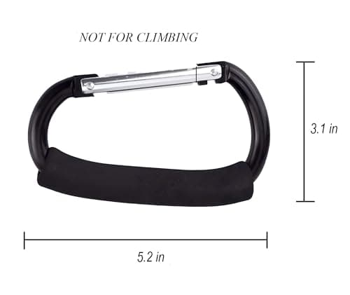 3PCS Stroller Hooks, 5.2'' Large Carabiner Clip - Carabiner Large, Baby Stroller Hooks for Hanging Bags, Stroller Accessories(Black)