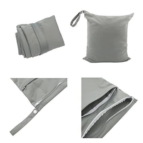 ALVABABY Wet Dry Bags with Two Zippered Pockets Waterfroof Reusable Bag for Swimsuits Wet Clothes Travel Beach Pool Daycare Soiled Baby Items Diaper Yoga Gym Black Grey