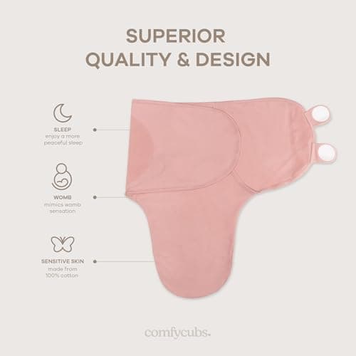 Comfy Cubs Easy Swaddle Blanket, 3 Pack - 100% Cotton Newborn Wrap, Small for 0-3 Months Infants, Breathable and Durable Sleep Sack for Babies - Blush, Mauve & Mulberry — view 2