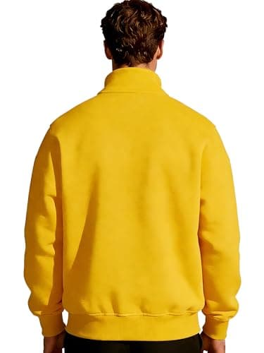 LINMYZAI Mens Zip Up Sweatshirt No Hood Mock Neck Sweatshirts Men's Fleece Jackets Full Zip Lightweight Jacket Seam Pocket, Yellow, Large