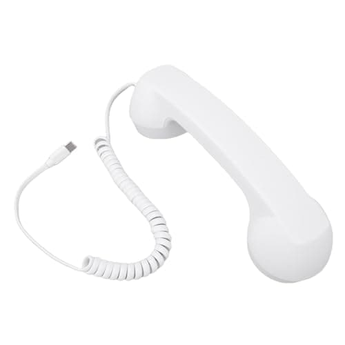 Generic Retro Phone Handset, Type C Wired Telephone Handset Receiver with Volume Control and HiFi Speaker, for Cellphone Video Call Conference (White)
