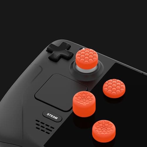 PlayVital Orange Ergonomic Stick Caps Thumb Grips for Steam Deck LCD & OLED, for PS Portal Remote Player - with 3 Height Convex and Concave - Diamond Grain & Crack Bomb Design, Set of 10