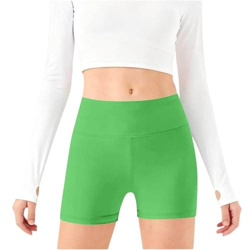 Girls Biker Shorts Summer Cotton Cute Yoga Gymnastics Short Leggings Teen Kids High Waist Elastic Under Dress Casual Bermuda Pants Toddler Dance Athletic Pants,Green, Size 13-14 Years