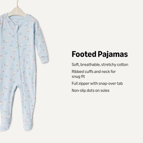 Amazon Essentials x Sofia Grainge Unisex Toddlers' Snug-Fit Cotton Footed Pajamas, Pack of 2, Light Blue Geese, 4T
