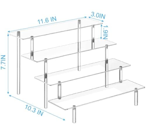 HENABLE 4 Tier Tall Clear Acrylic Display Risers, Large Perfume Organizer Stand for Perfume, Cologne, Skincare, Cosmetics, Funko POP Figures, Cupcake & Party Dessert Display — view 5
