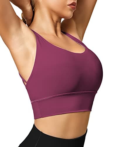QUEENIEKE Sports Bras for Women Padded Medium Support for Yoga Cross Back Strappy Free to Be Bra (Boysenberry, M)