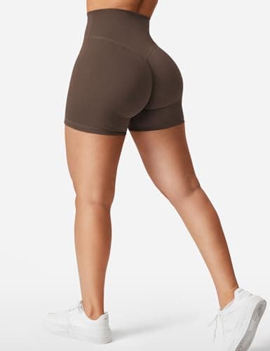 YEOREO Women's Biker Shorts 3.6" /4.5" Workout Gym Shorts Craze High Waist Tummy Control Hidden Scrunch Running Yoga Coffee S