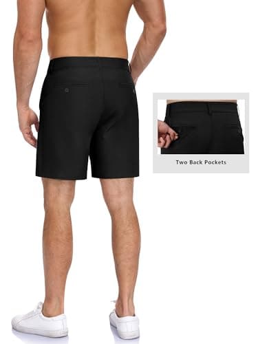 TUREFACE Mens Casual Flat Front Shorts for Men 7 Inch Inseam Quick Dry Wrinkle Resistant Shorts Black Large