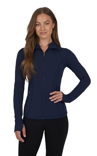 Yogalicious Womens Ultra Soft Lightweight Full Zip Yoga Jacket with Pockets, Dark Navy Nude Tech, Large