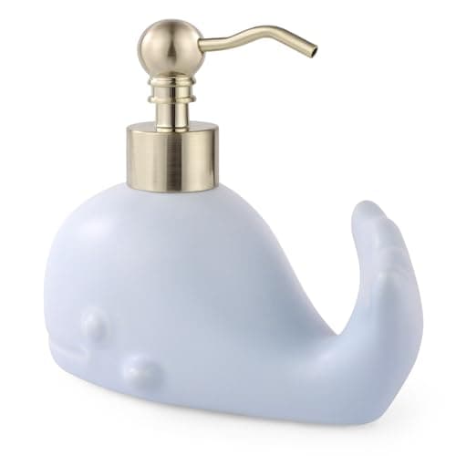 NEWHENGS Cute Whale Shape Soap/Hand Sanitizer Metal Pump Dispenser, Refillable for Bathroom Accessories, Gifts for Kids (Matt Blue) — view 3