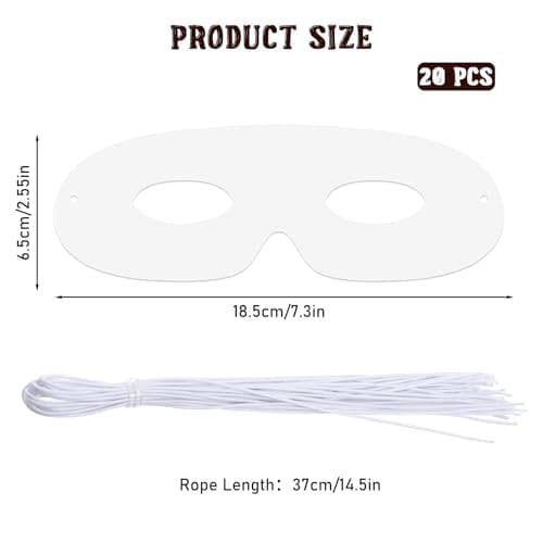 Prasacco 20 Pcs Paper Masks for Crafts, White Paper Eye Masks Paintable Plain Masquerade Mask DIY Blank Mask for Halloween Mardi Gras Costume Party Decorations