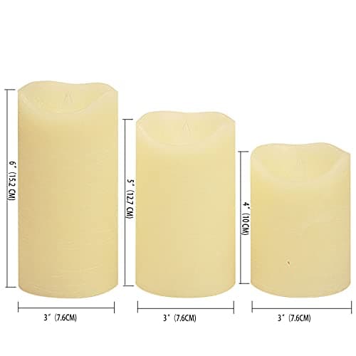 CANDLE CHOICE Real Wax Battery Operated Flameless Candles with Remote Automatic Daily Cycle Timer Realistic Flickering Electric LED Pillars Wedding Party Holiday Decorations 3 PCS Rustic Texture Ivory — view 2