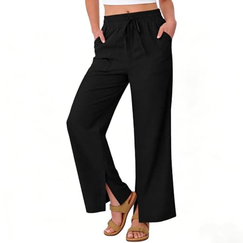 Linen Pants for Women Plus Size Trendy Summer Palazzo Pants with Pockets High Waisted Wide Leg Trousers Loose Slacks