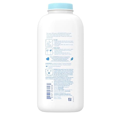 Johnson's Baby Powder with Naturally Derived Cornstarch, Aloe & Vitamin E for Delicate Skin, Hypoallergenic, Free of Parabens, Phthalates & Dyes for Gentle Baby Skin Care, 15 oz — view 5