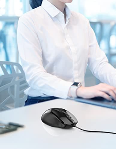 TECKNET USB Wired Mouse, 6-Button Corded Computer Mouse with 4 Adjustable DPI, Optical Computer Mice with Ergonomic Design and 5FT Cord for Laptop, Chromebook, PC, Desktop, Mac, Notebook-Black — view 5