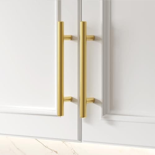 goldenwarm 5 Pack Gold Cabinet Pulls Cupboard Door Handles Brushed Brass Cabinet Pulls 3" Drawer Pulls Kitchen Cabinet Hardware Dresser Drawer Pulls Kitchen Cupboard Handles