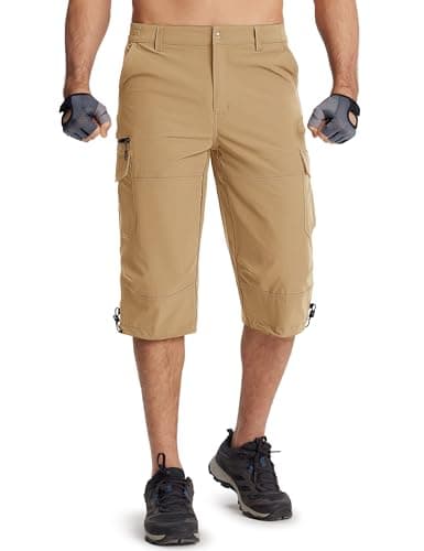 TACVASEN Training Shorts for Men Outdoors Athletic Workout Shorts Relaxed Fit Cargo Short Quick Dry Pockets Khaki, 34