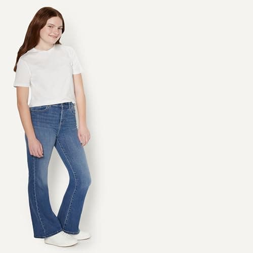 Amazon Essentials Girls' High Stretch High-Rise Flare Jean, Classic Medium Wash, 14