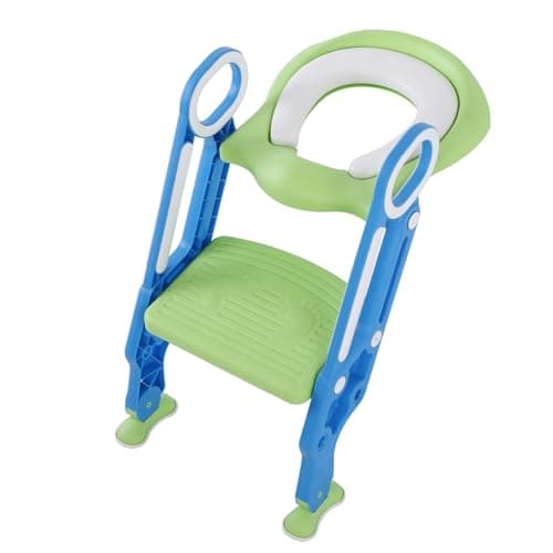 Generic Adjustable Baby Toddler Soft Toilet Chair Ladder for Potty Training Seat + for Boys Girls + Premium PP (Red Yellow) (Blue Green) (Blue Green)