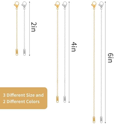 KOPOX 6 Pcs Gold and Silver Plated Necklace Extenders for Necklaces, 2", 4", 6" Delicate Necklace Extender Chain Set for Women Jewelry Making
