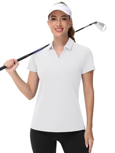 TACVASEN White Golf Shirt Womens Sun Protection Polo Shirt UPF 50+ Short Sleeve V Neck Shirt Dry Fit Collared Shirt for Work, M — view 4