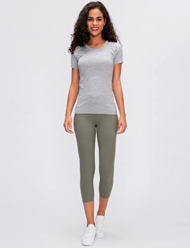 LUYAA Women's Workout Tops Long Sleeve Shirts Yoga Sports Breathable Gym Athletic Top Slim Fit, Light Grey, Large