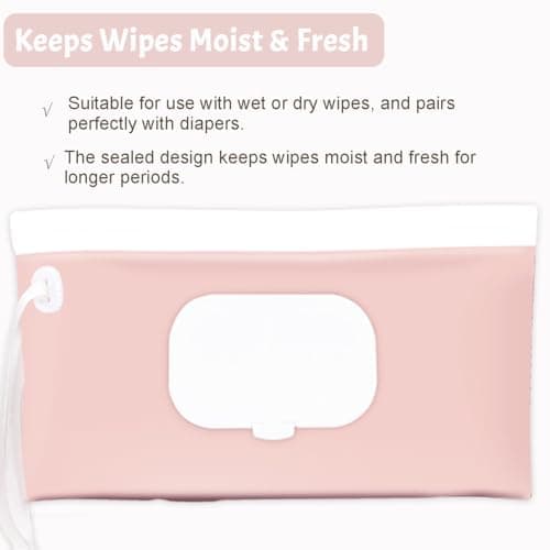 eoscasely Wipe Dispenser and Wipes Container, 2 Pack Reusable Wipes Holder and Travel Wipes Case, Refillable Pouch for Baby Essentials, blush& bow Design (Blush)