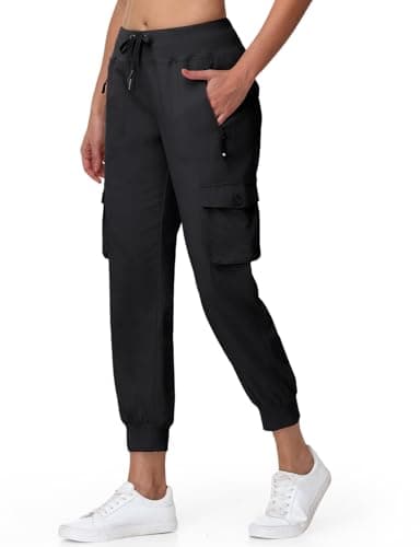BGOWATU Women's Hiking Cargo Pants Lightweight Quick Dry Joggers Athletic Casual Travel Pants with 6 Pockets Black L