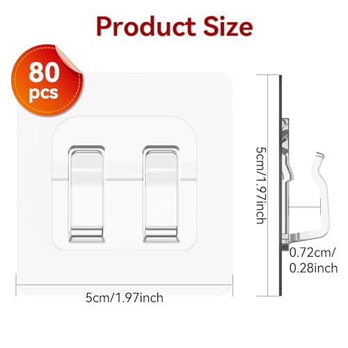 Hooks for Outdoor String Lights, 80 Pack Heavy Duty Cable Clips, Damage Free Cord Clips, Waterproof and UV-Resistant, Clear Self-Adhesive Hooks for Hanging Christmas Lights Outdoor and Patio Decor — view 5