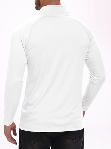 TUREFACE Men's Long Sleeve Golf 1/4 Zip Sun Protection Shirt UPF40+ Breathable Athletic Rash Guard for Outdoor Running White,Medium