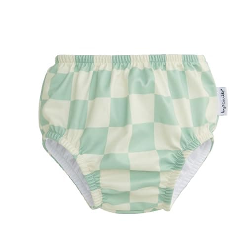 Tiny Twinkle Pull-Up Reusable Swim Diapers 2-Pack | Waterproof and UPF 50+ Sun Protection | Lightweight and Absorbent | Machine Washable(Sage,Black Checkers,0-6M)