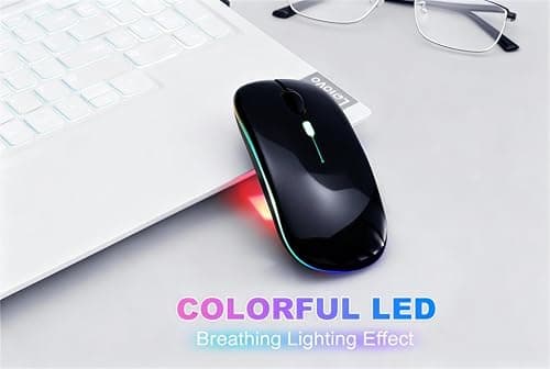 AZTZATZ Wireless Bluetooth Mouse Rechargeable Long Lasting Dual Mode - BT 5.2 & 2.4G Silent RGB LED Mice, Slim Portable Ergonomic Mouse for Laptop/PC/Tablet/MacBook/iPad/Apple Devices(Black)