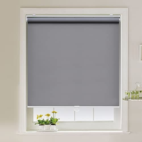 AOSKY Cordless Roller Shades Blackout Blinds for Windows Room Darkening Rolled Up Shades with Spring System, UV Protection Window Shades Door Blinds for Home 71W x 183H cm (28" W x 72" H),Grey