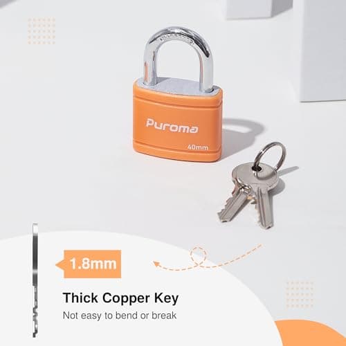 Puroma Keyed Padlock with 2 Keys Alike, 7/8 Inch Locker Lock 40mm Heavy-Duty Locks for School Gym Locker Gate Fence Hasp Cabinet Toolbox (Orange) — view 3