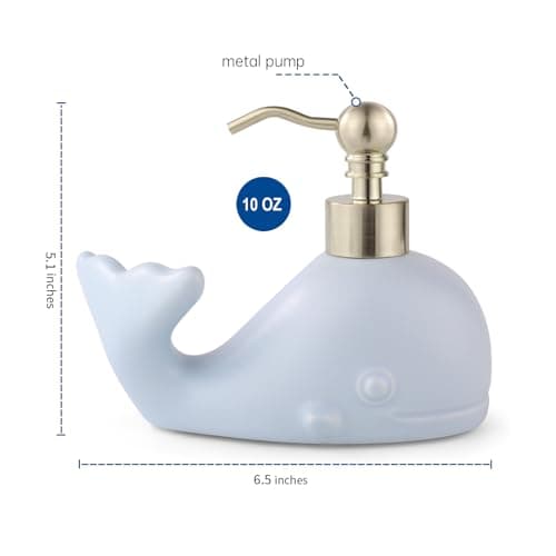 NEWHENGS Cute Whale Shape Soap/Hand Sanitizer Metal Pump Dispenser, Refillable for Bathroom Accessories, Gifts for Kids (Matt Blue) — view 2