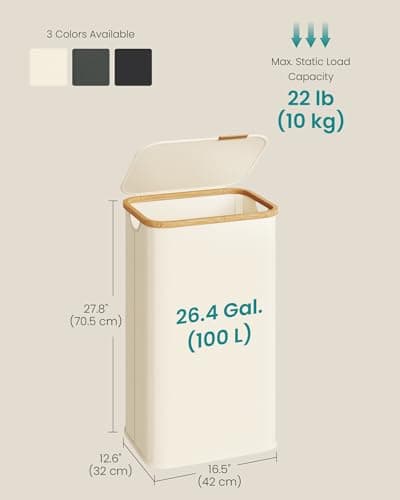 SONGMICS Laundry Hamper, Laundry Basket with Lid, Foldable Storage Basket, Bamboo Frame, for Bedroom, Living Room, Oxford Fabric, 26.4 Gal. (100 L), Cream White ULCB518WD01 — view 5