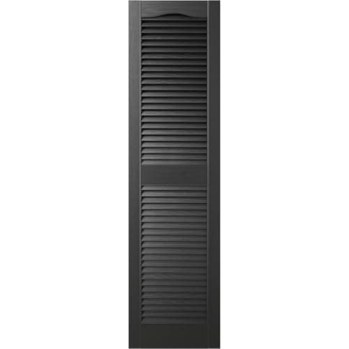 14 1/2"W x 64"H Lifetime Vinyl, Standard Cathedral Top Center Mullion, Open Louver Shutters, w/Installation Shutter-Lok's & Matching Screws (Per Pair), Black