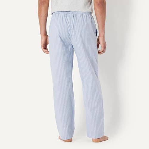 Amazon Essentials Men's Cotton Poplin Straight-Fit Pajama Pants with Pockets, Elastic Waist, Drawstring, Cornflower Blue Thin Stripe, Large — view 2